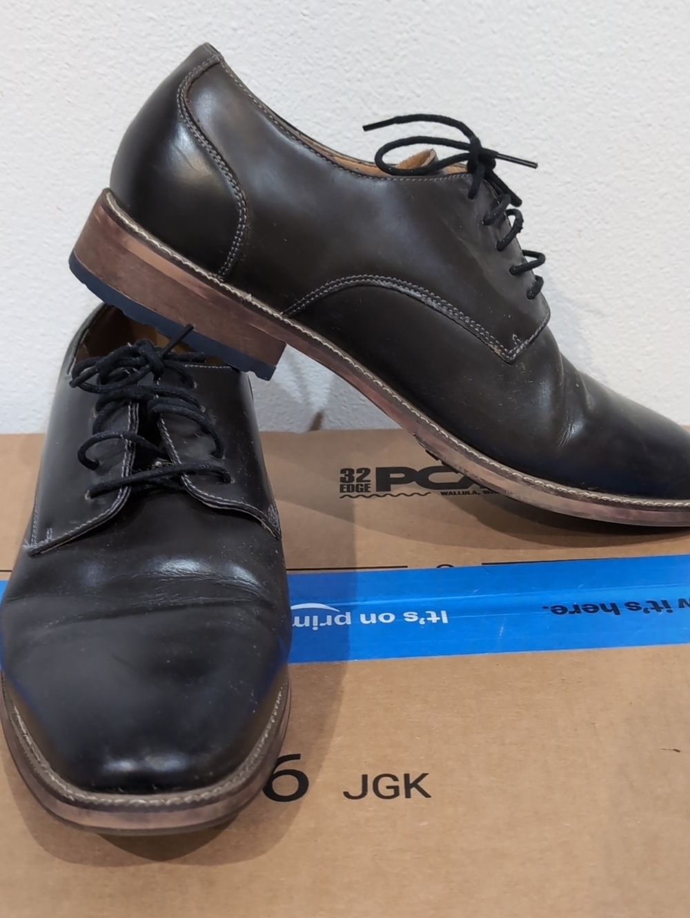 Joseph Abboud Black Leather Derby Oxfords with Brown Welt